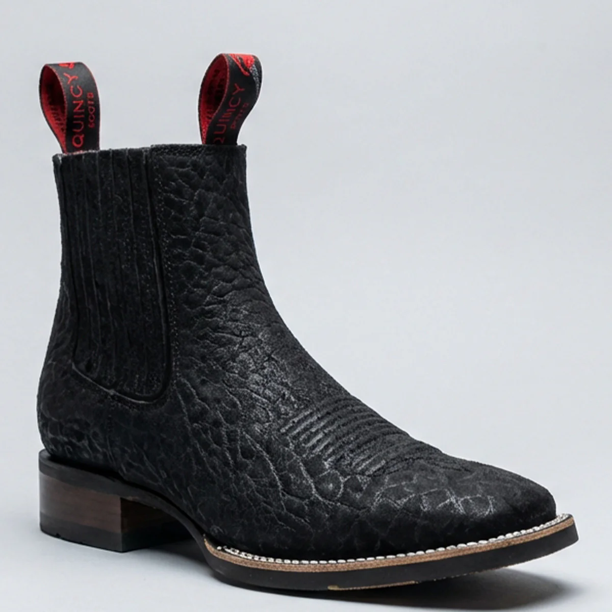 Men's Black Bull Shoulder Chelsea Cowboy Boots Square Toe
