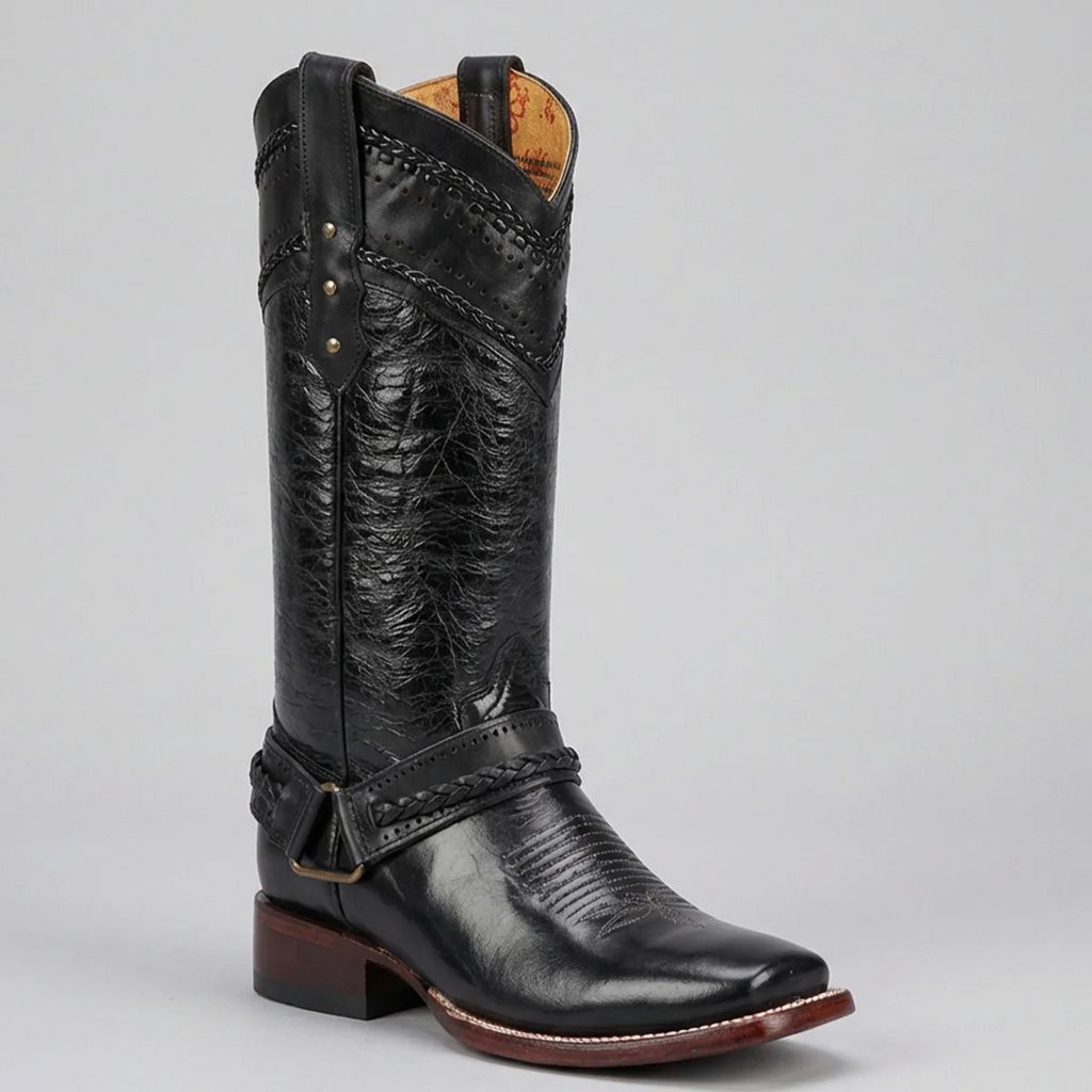 Women's Black Cowgirl Boot with Removable Harness Square Toe