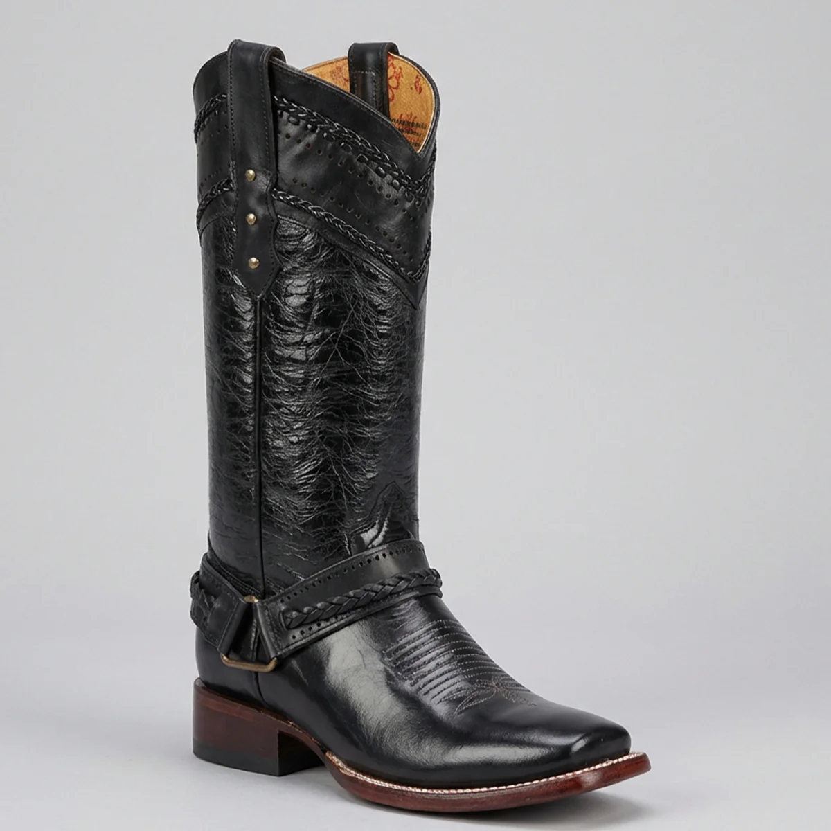 Women's Black Cowgirl Boot with Removable Harness Square Toe