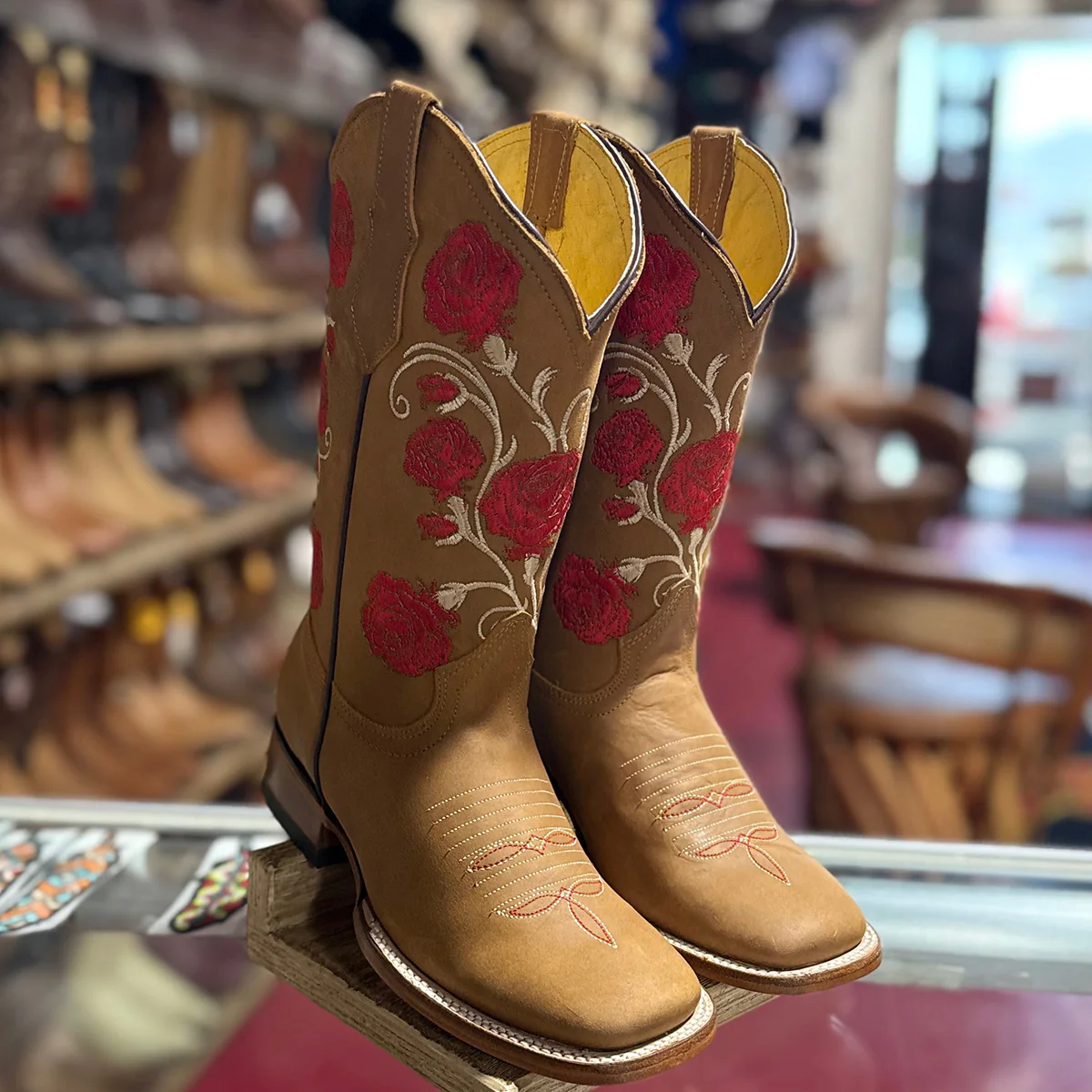 Flowered Women's Cowboy Boots Square Toe