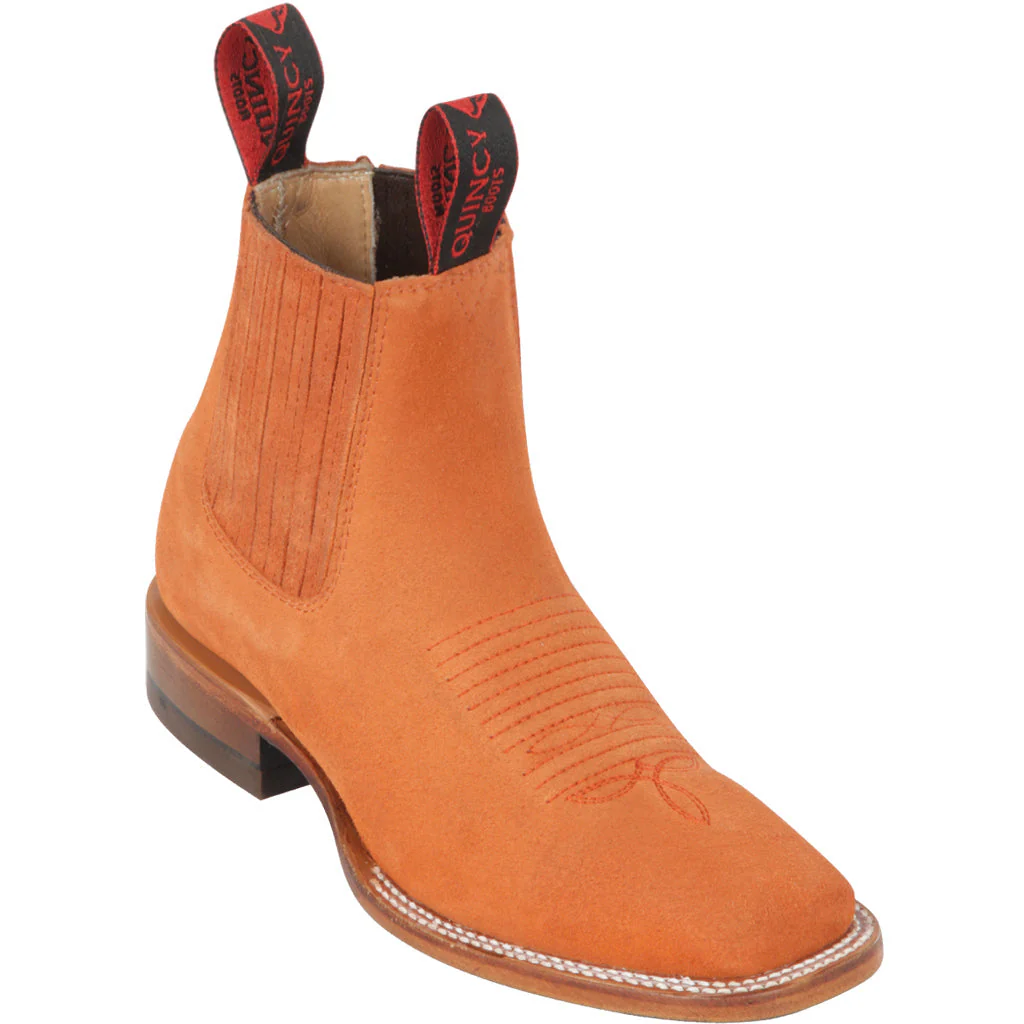 Orange Booties Square Toe
