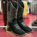 Black Cowboy Boot Nubuck Square Toe