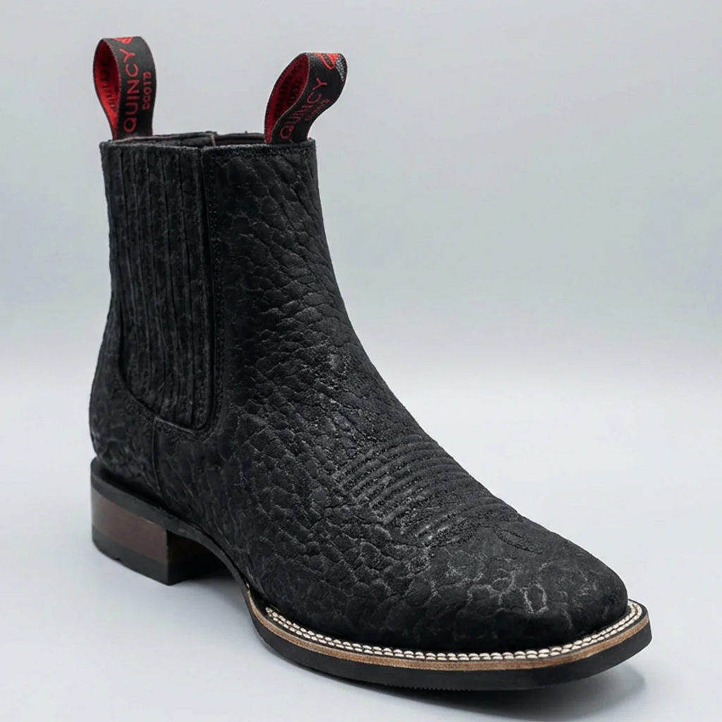 Men's Black Bull Shoulder Chelsea Cowboy Boots Square Toe