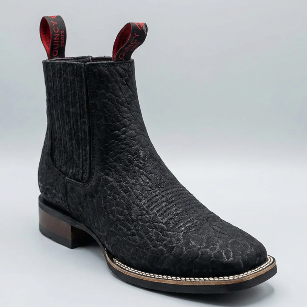 Men's Black Bull Shoulder Chelsea Cowboy Boots Square Toe