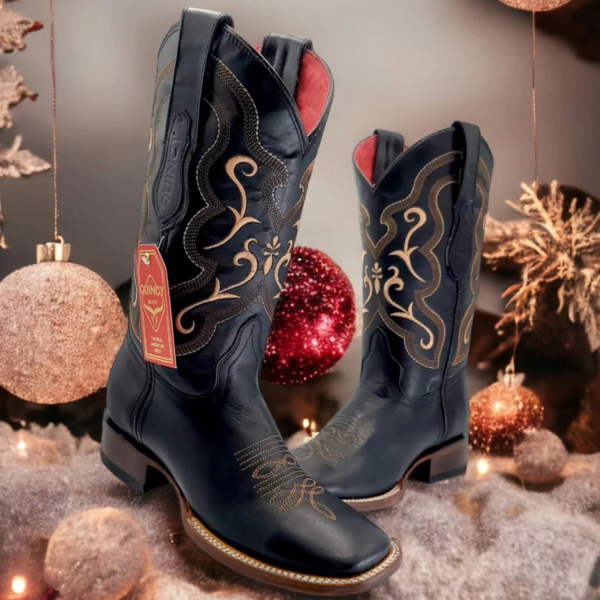 Women's Black Cowboy Boots Square Toe