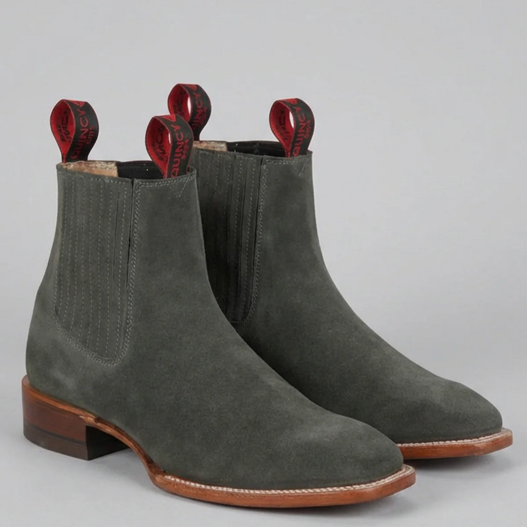 Men's Grey Suede Western Chelsea Boots Square Toe