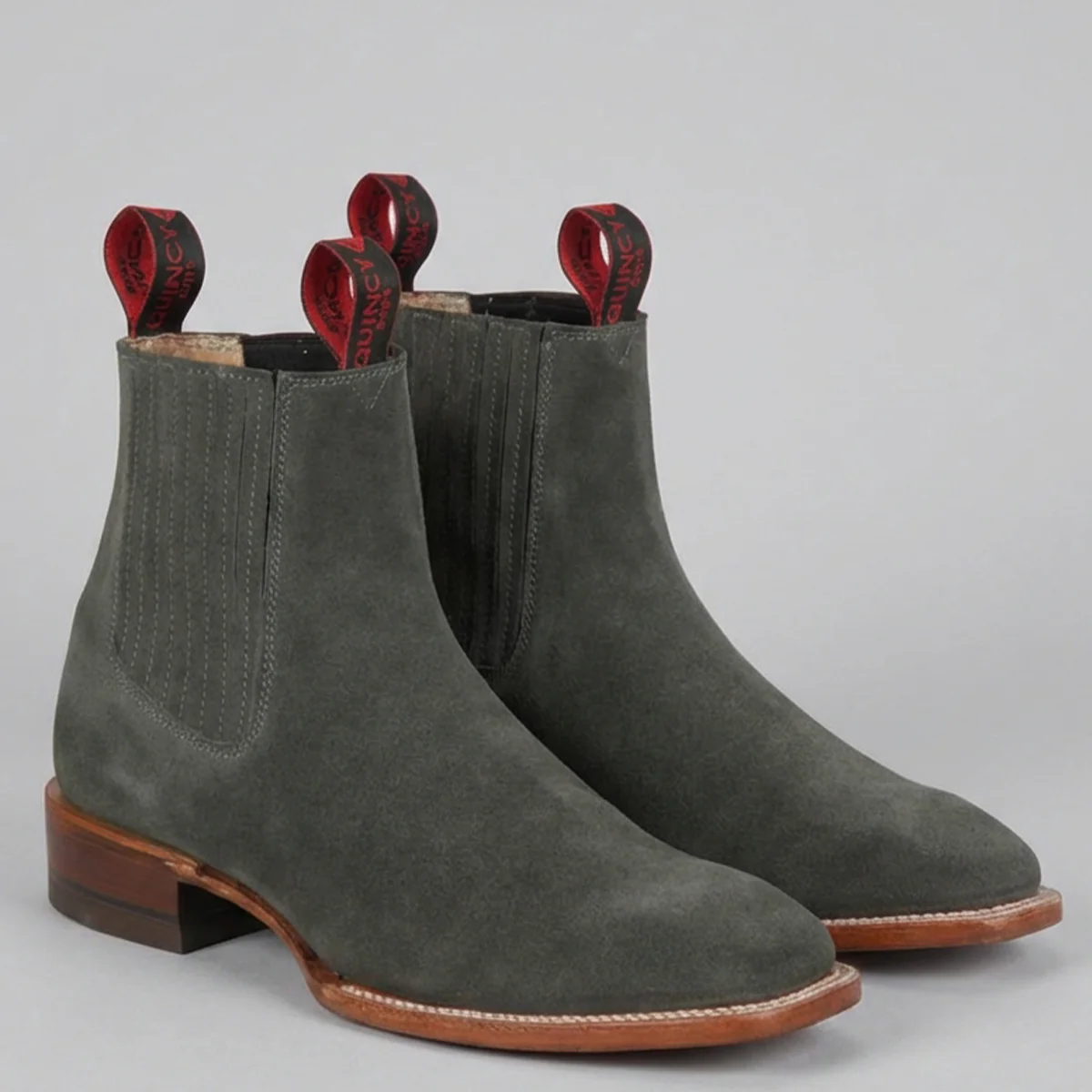 Men's Grey Suede Western Chelsea Boots Square Toe