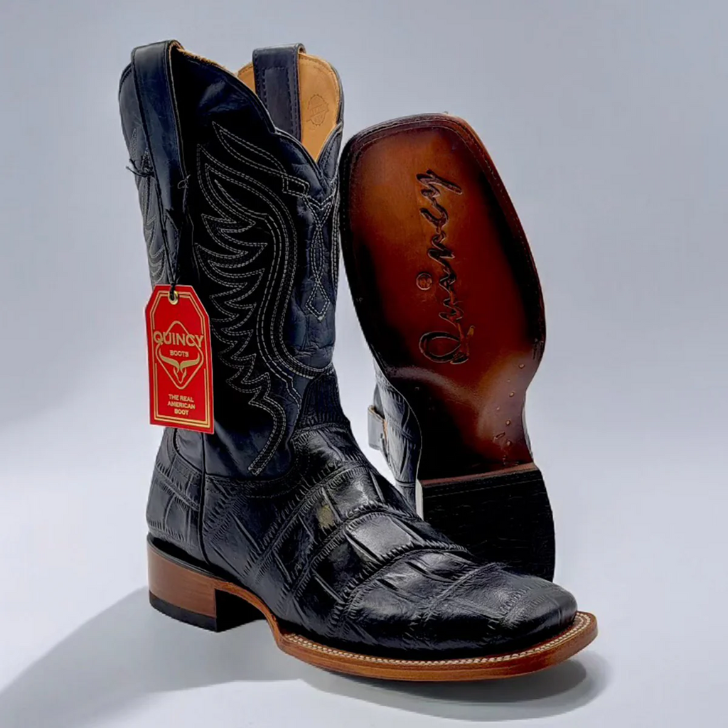 Aligator Print Black Boots Square Toe