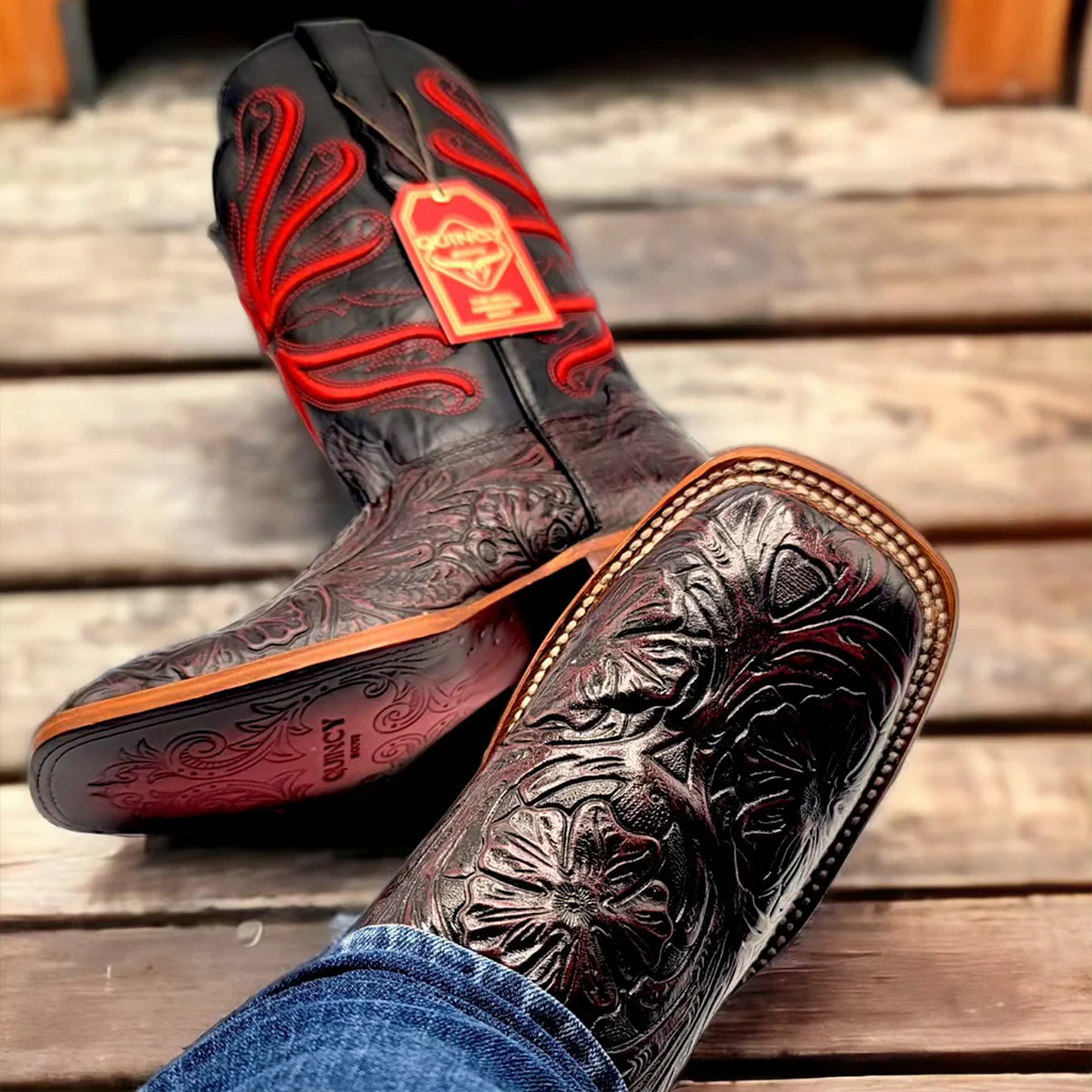 Print Hand-Tooled Cowboy Boots Square Toe