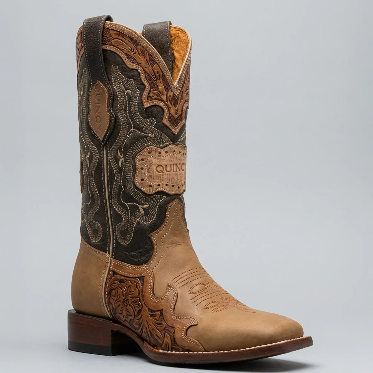 Mens Tooled Western Boots Square Toe
