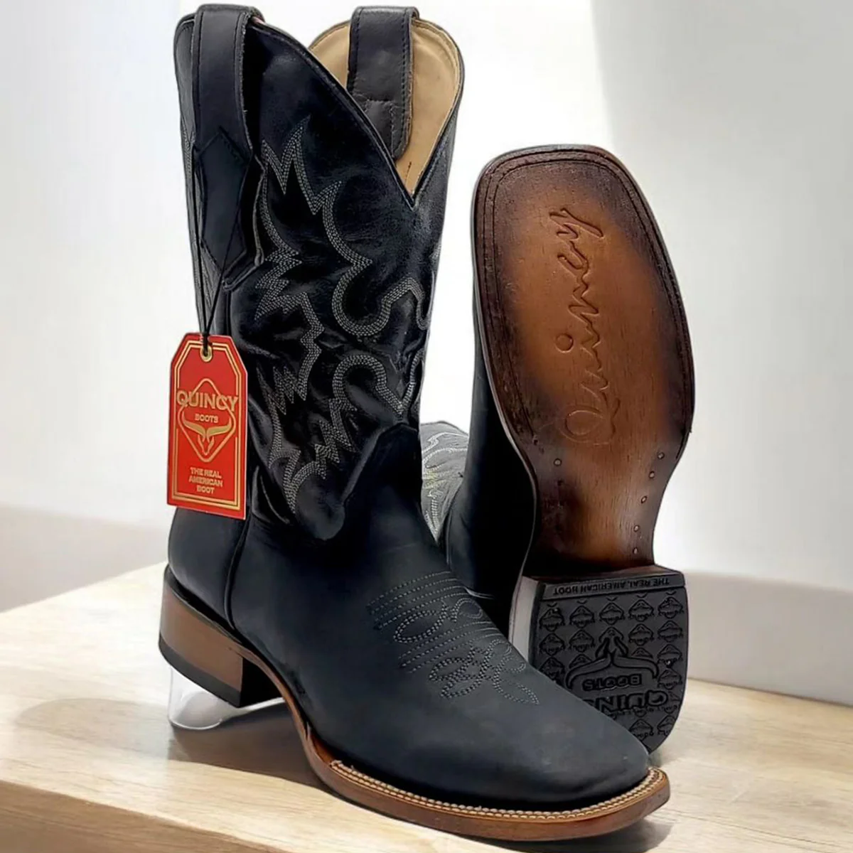 Men's Black Western Boots Square Toe