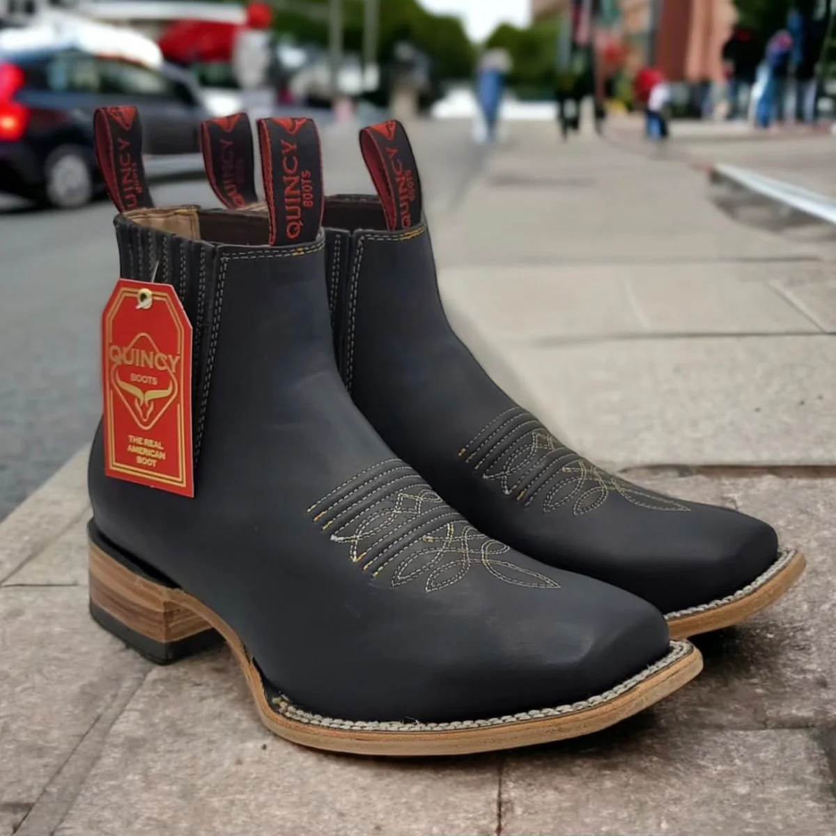 Men's Crazy Horse Black Chelsea Boots Square Toe