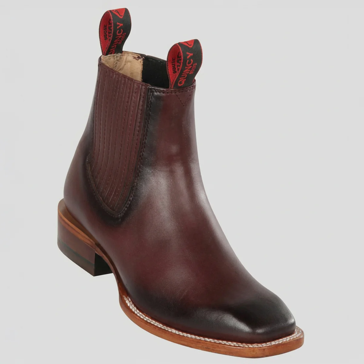 Men's Wine Short Cowboy Boots Square Toe