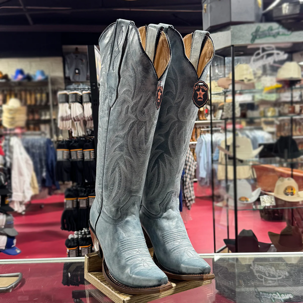 Women's Vintage Blue Jean Knee High Boots Snip Toe