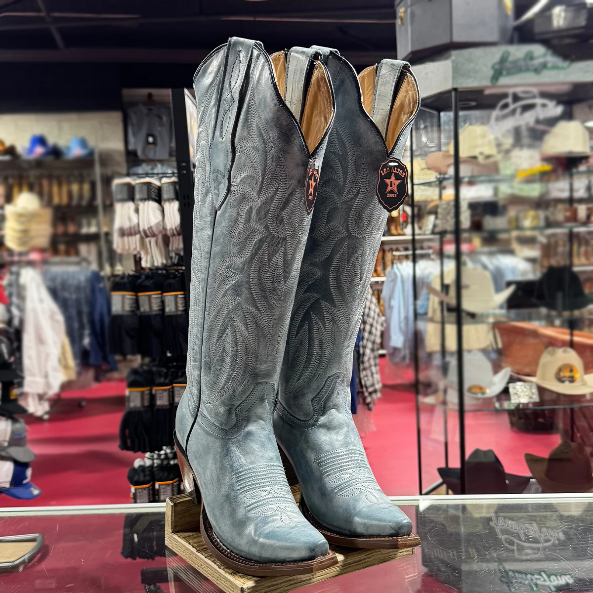 Women's Vintage Blue Jean Knee High Boots Snip Toe