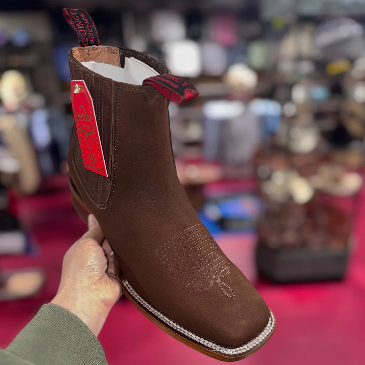 Men's Nubuck Brown Chelsea Boots Square Toe