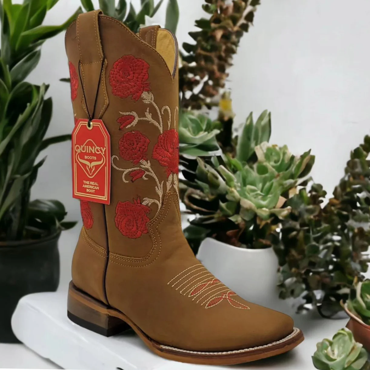 Flowered Women's Cowboy Boots Square Toe