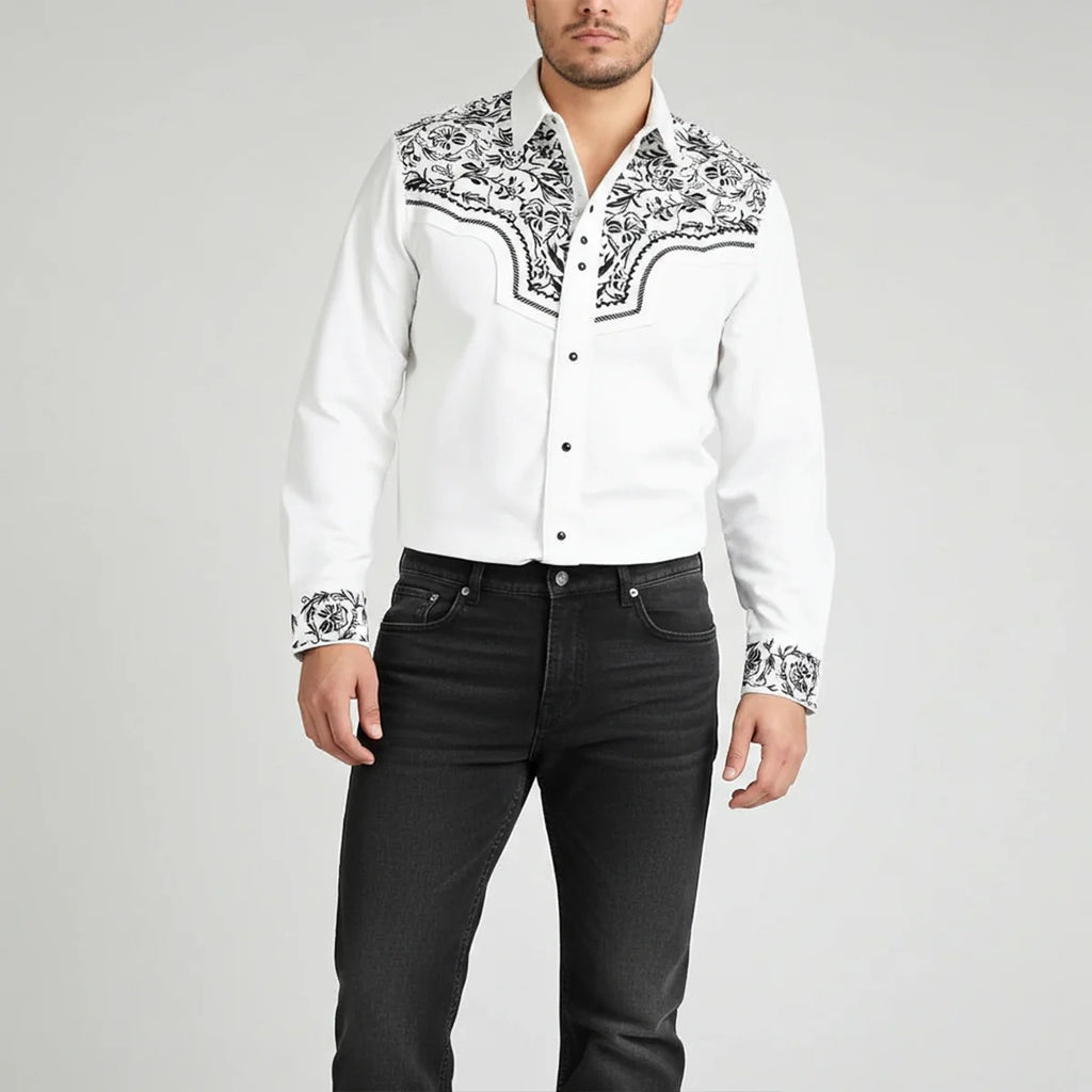 Floral Embroidered White Western Shirts