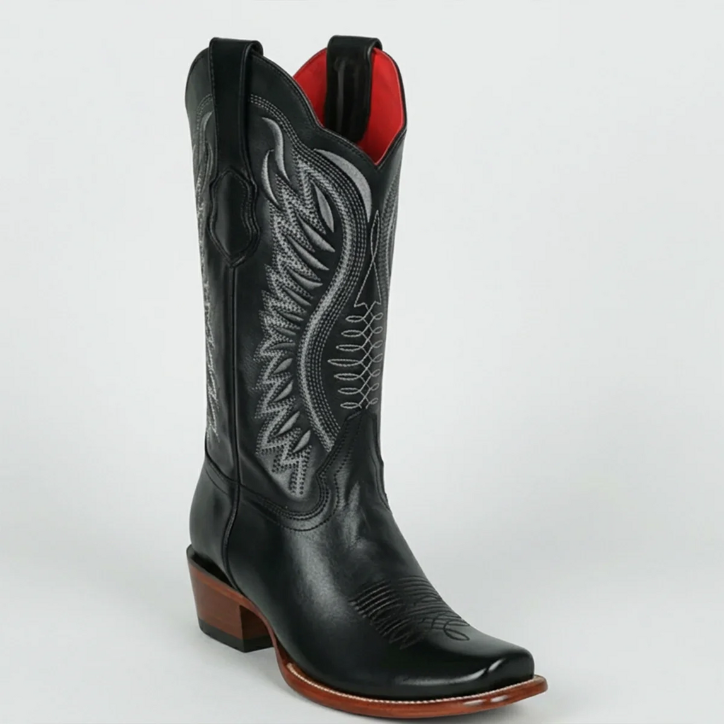 Los Altos Women's Black Cowboy Boots Semi Square Toe