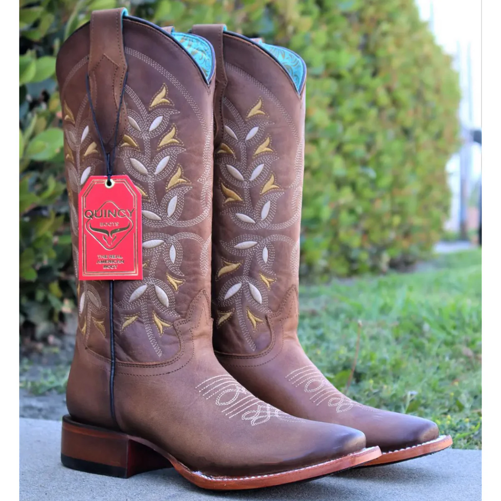Honey Floral Cowgirl Boots Square Toe