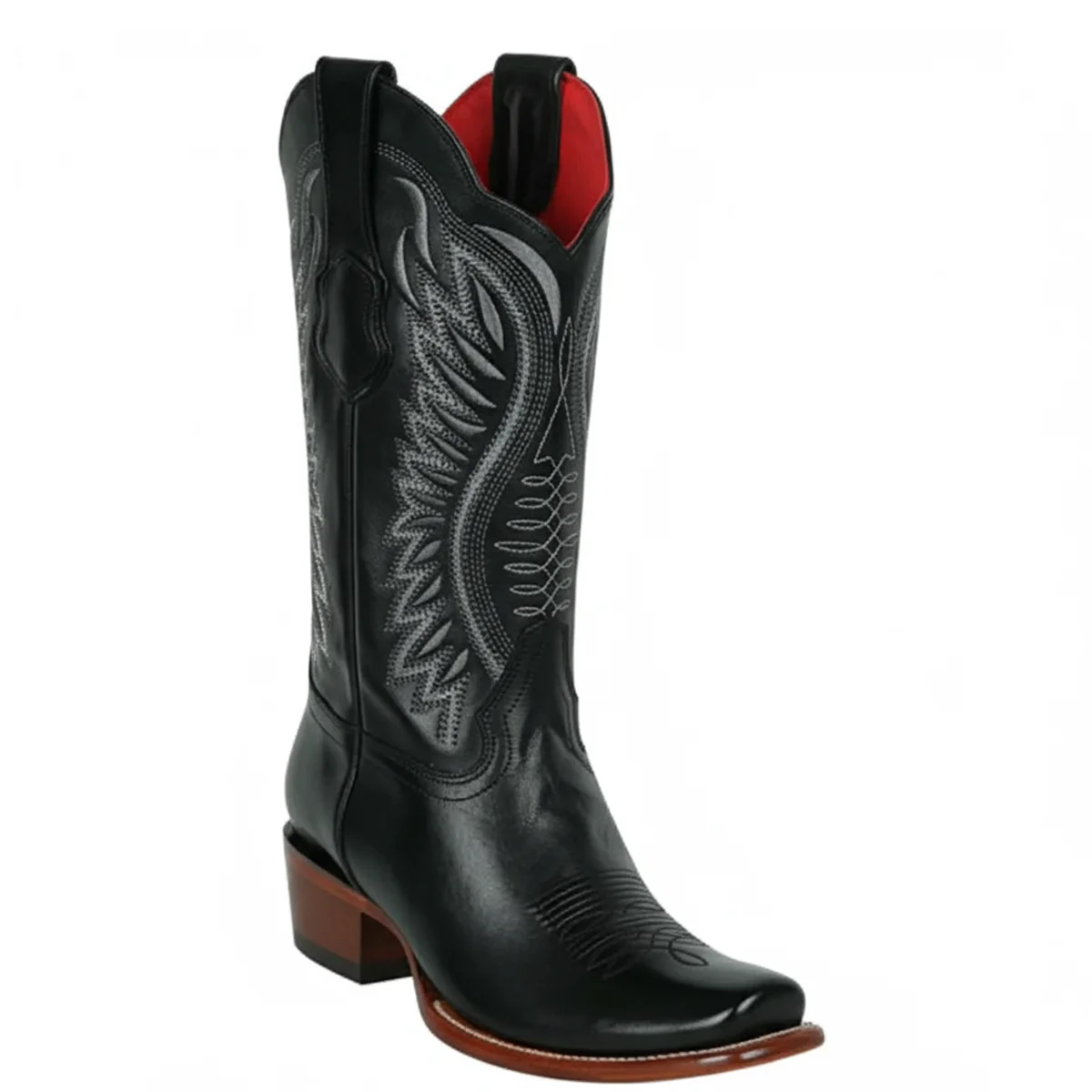 Los Altos Women's Black Cowboy Boots Semi Square Toe