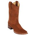 Los Altos Men's Suede Wide Western Boots Cognac Square Toe