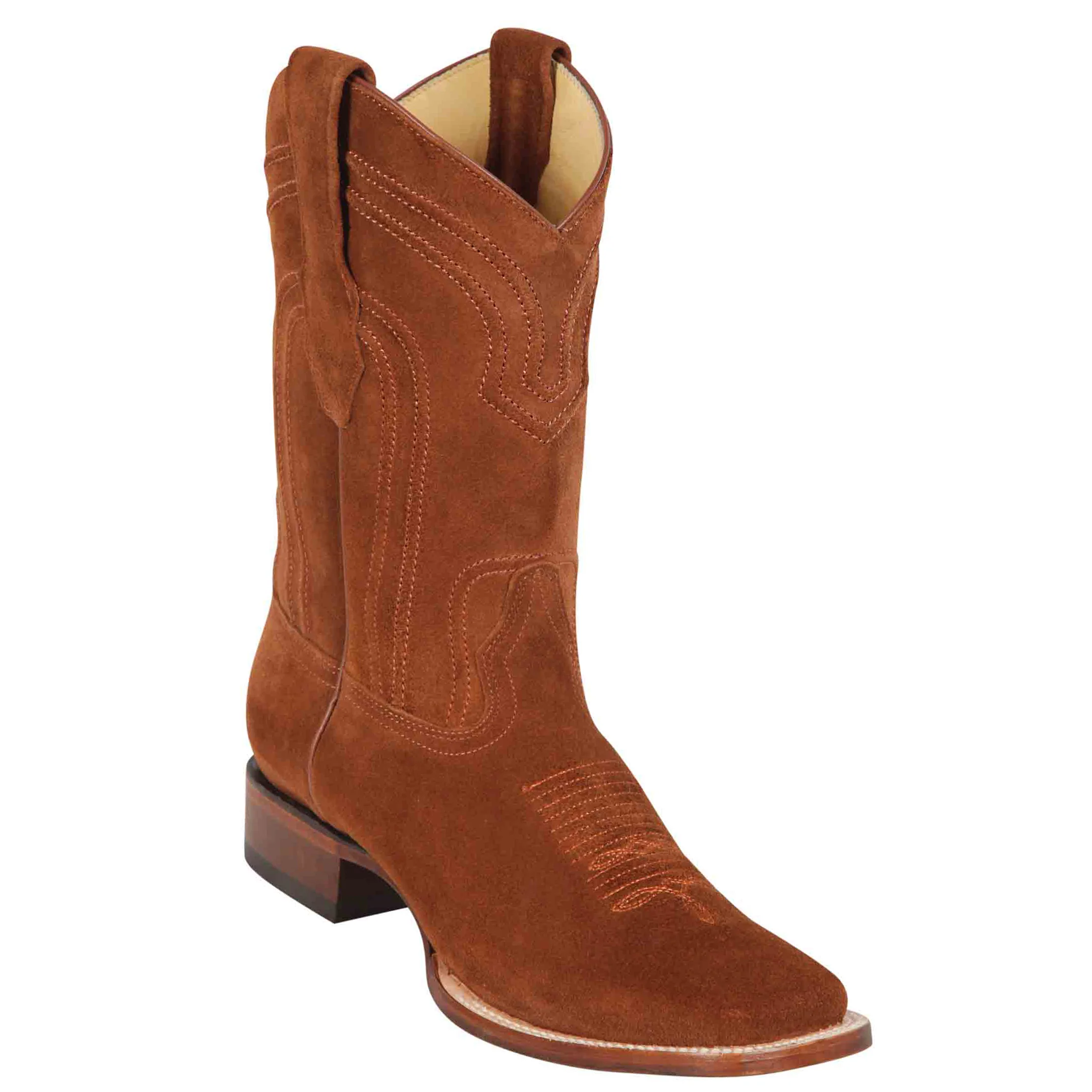 Los Altos Men's Suede Wide Western Boots Cognac Square Toe