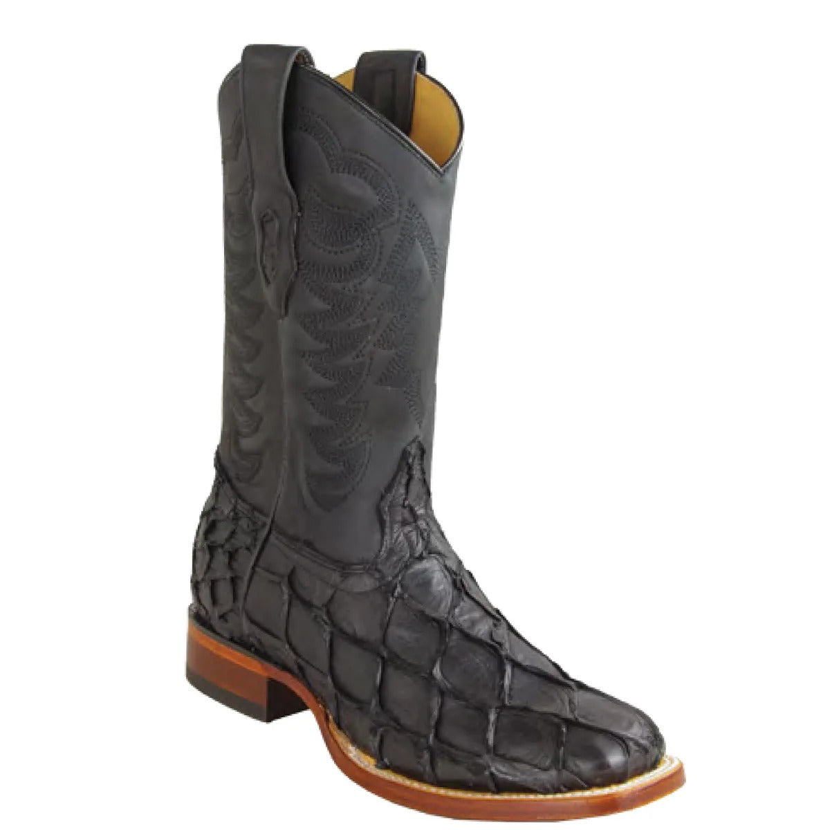Matte Black Pirarucu Boots Square Toe