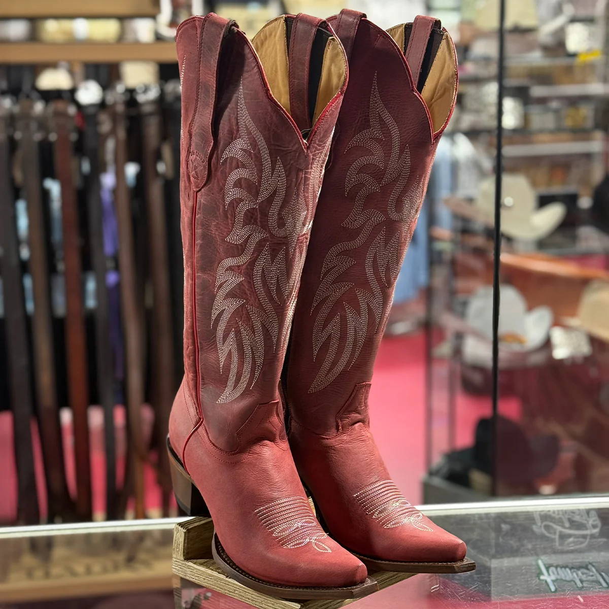Women's Desert Red Knee High Boots Snip Toe