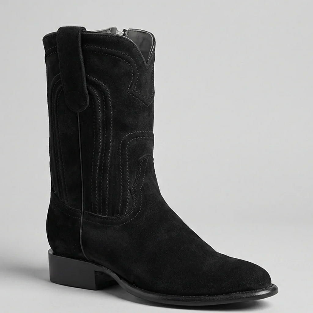 Los Altos Men's Suede Cowboy Boots With Zipper Roper Toe