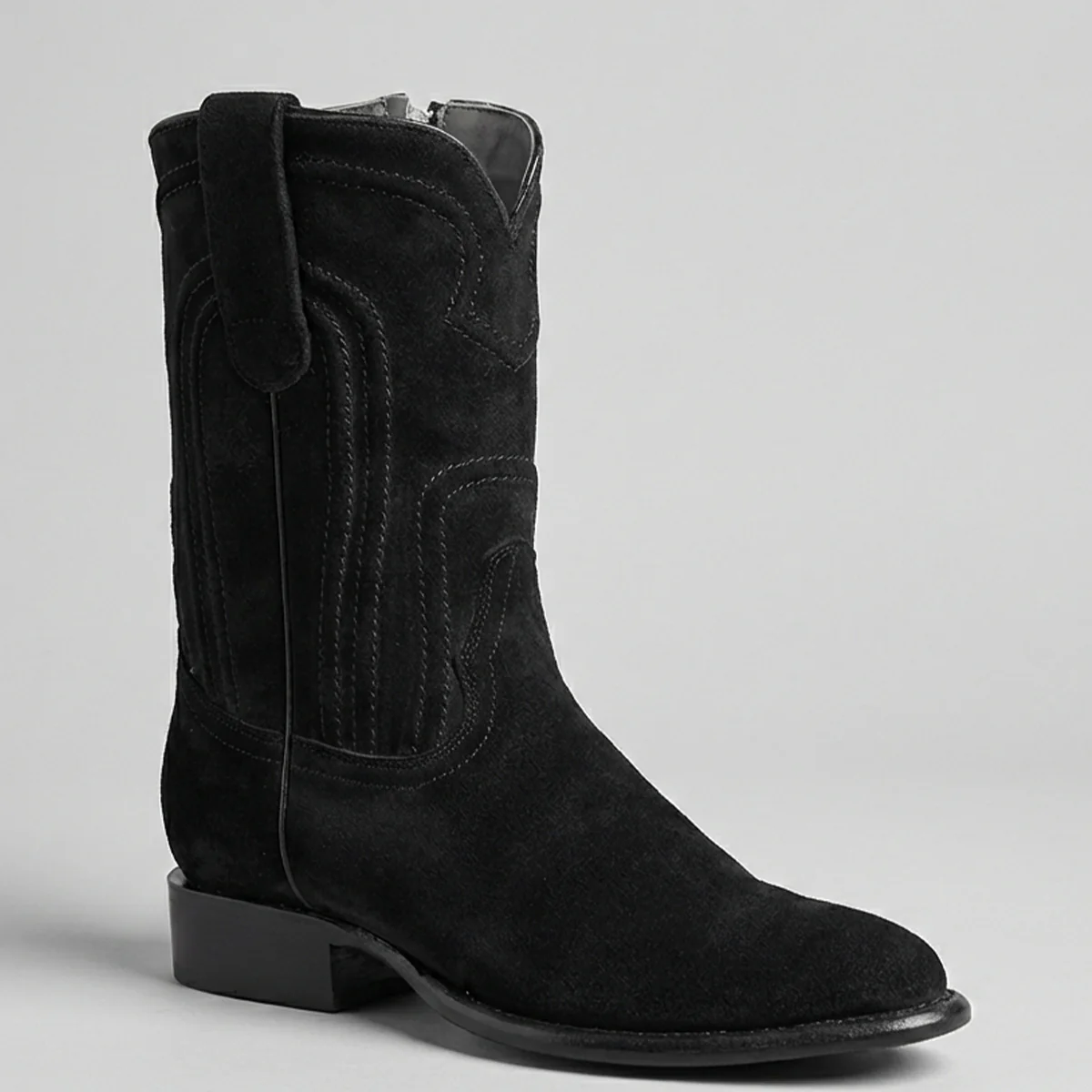 Los Altos Men's Suede Cowboy Boots With Zipper Roper Toe