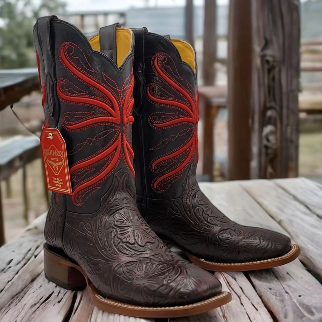 Print Hand-Tooled Cowboy Boots Square Toe
