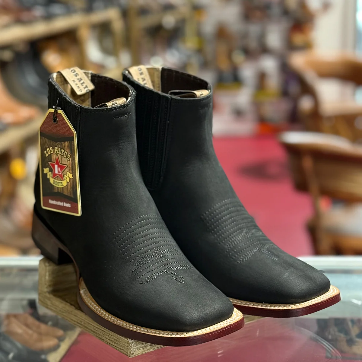 Nubuck Black Boots Square Toe
