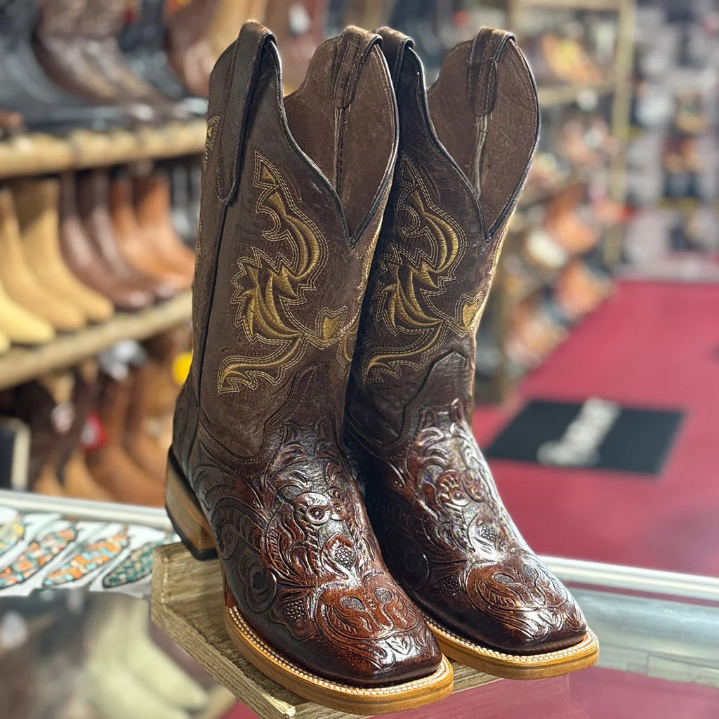Tooled Leather Boots Women's Square Toe