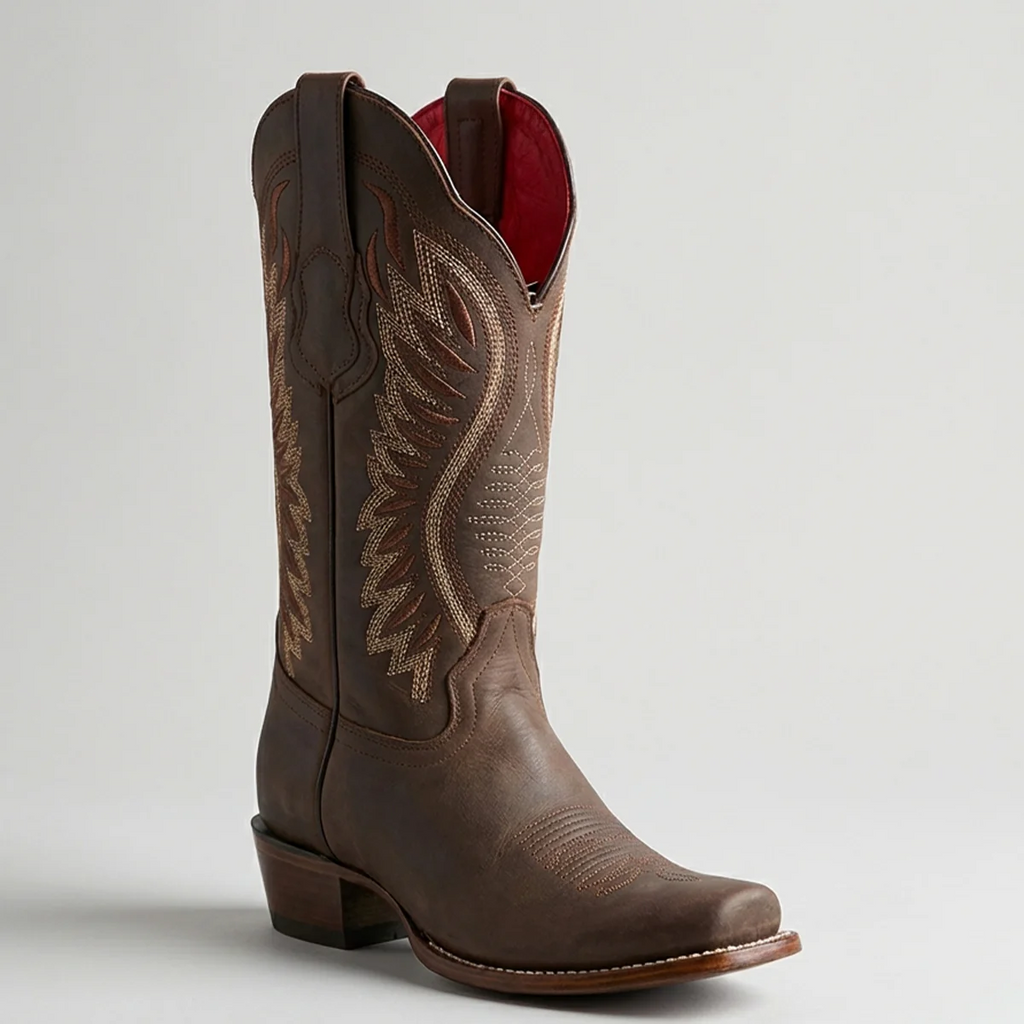 Women's Brown Cowboy Boots Semi Square Toe