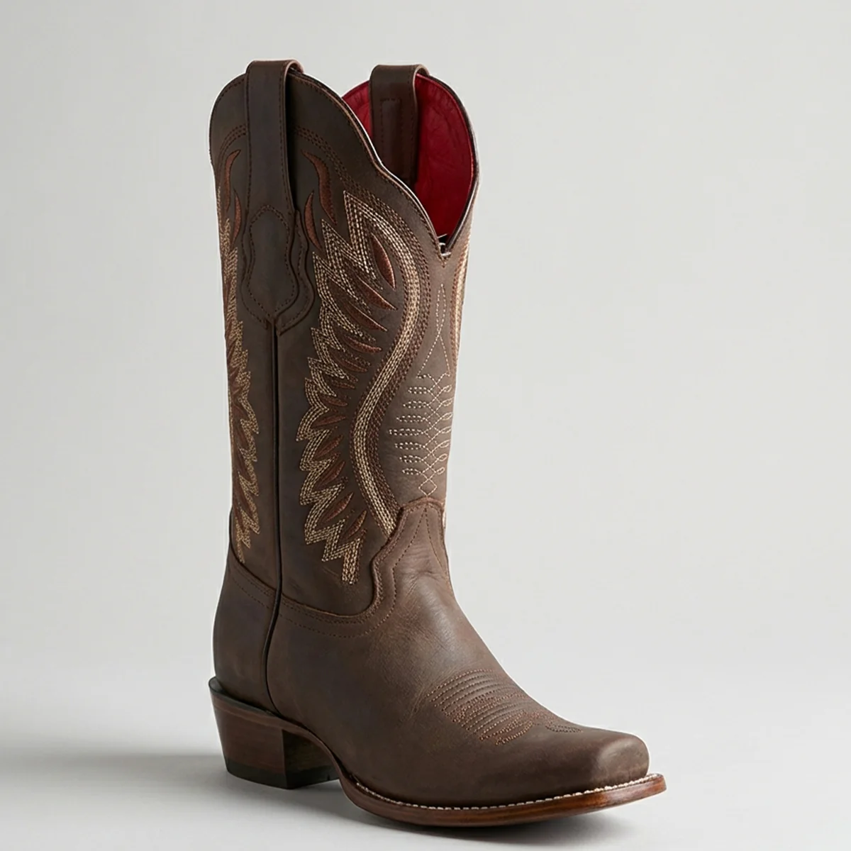 Women's Brown Cowboy Boots Semi Square Toe