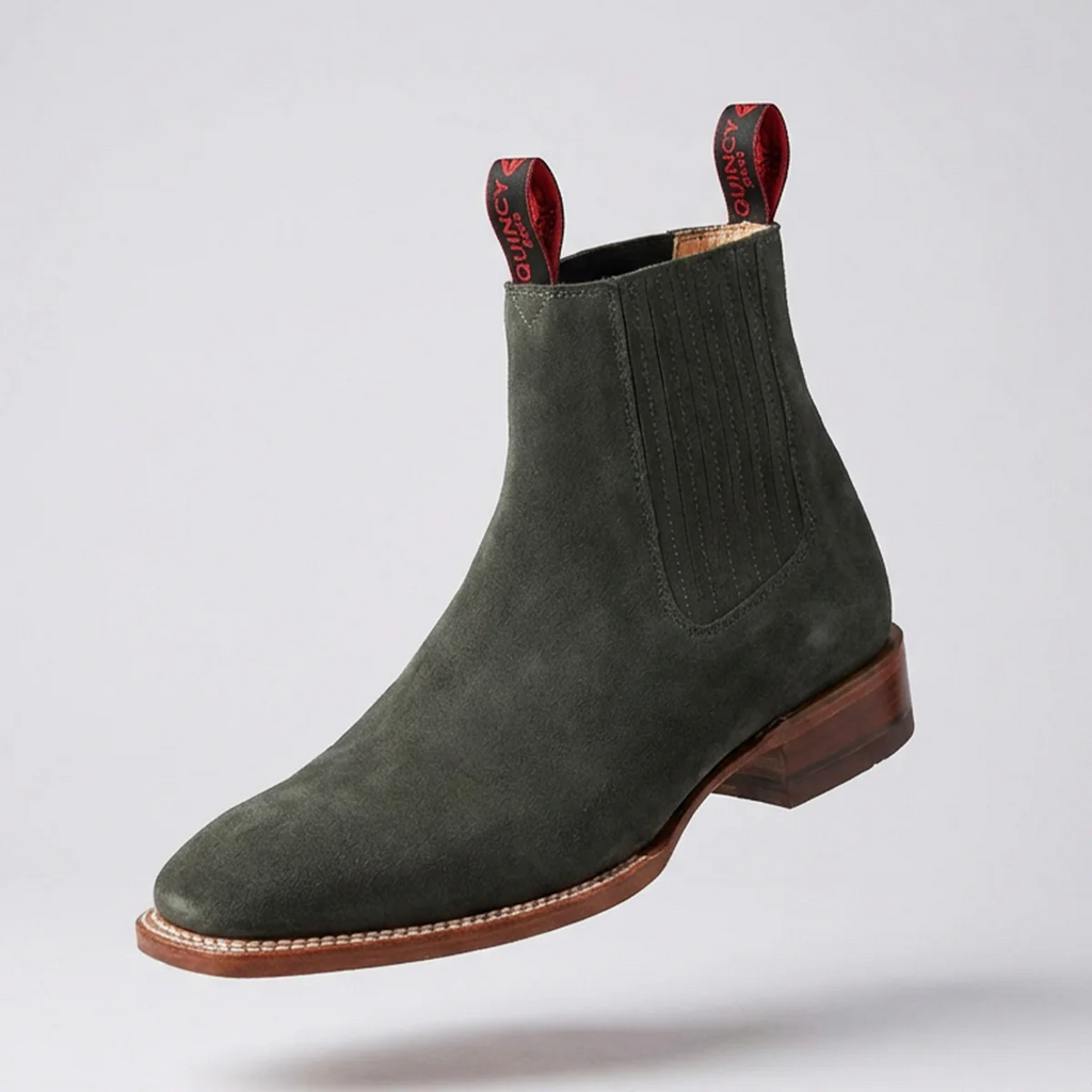 Men's Grey Suede Western Chelsea Boots Square Toe