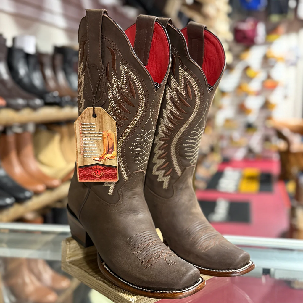 Women's Brown Cowboy Boots Semi Square Toe