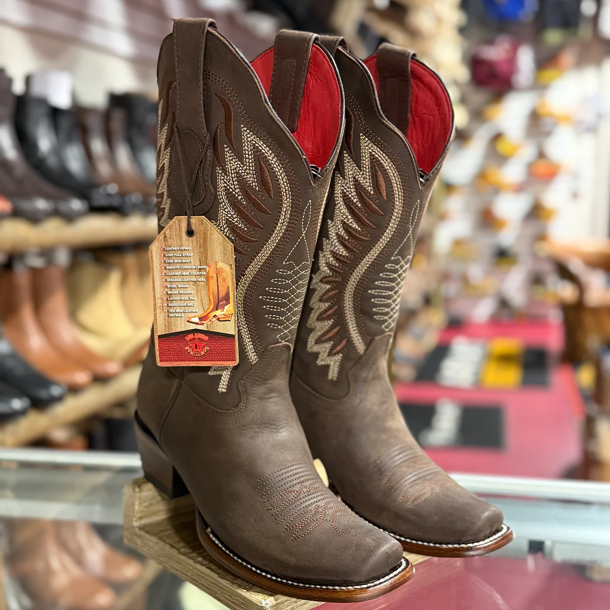 Women's Brown Cowboy Boots Semi Square Toe