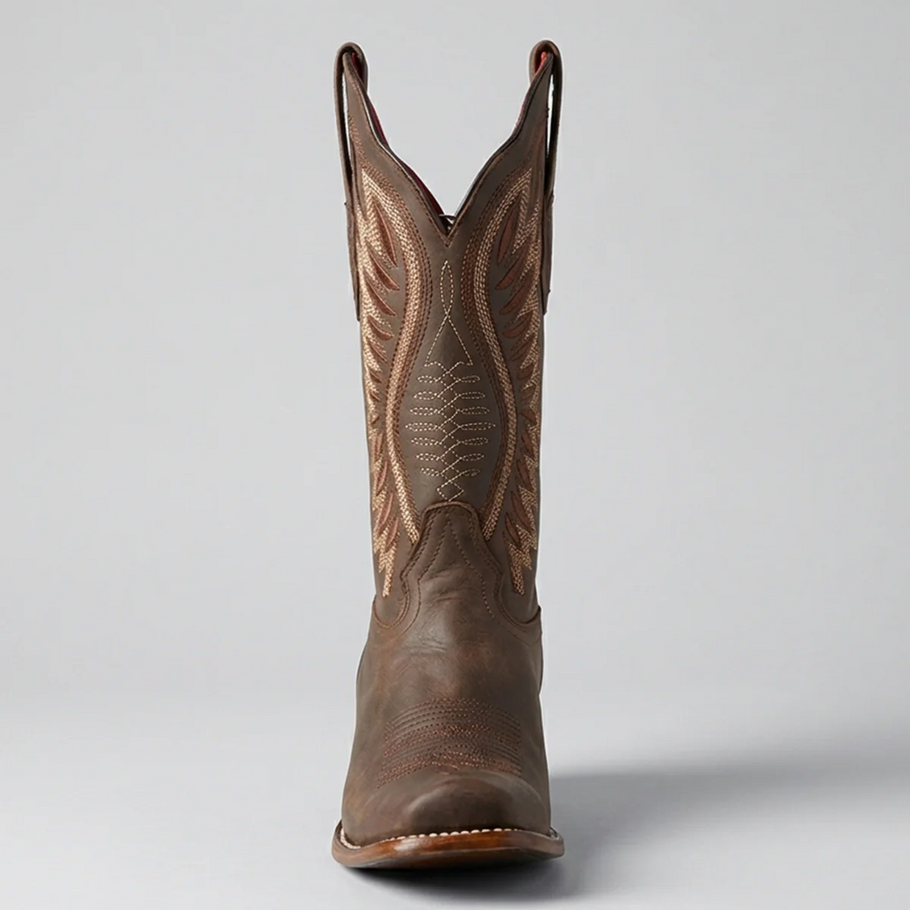 Women's Brown Cowboy Boots Semi Square Toe