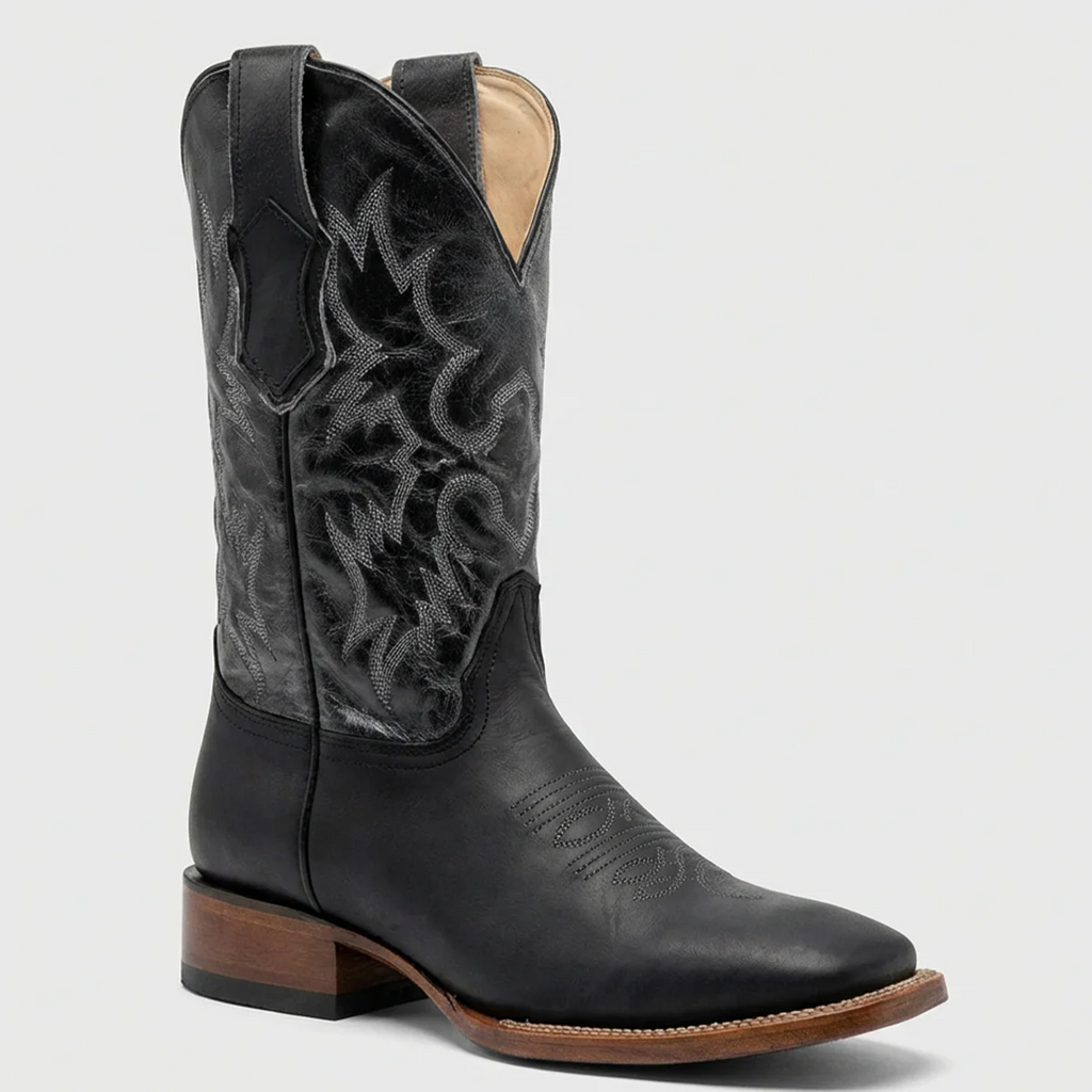 Men's Black Western Boots Square Toe