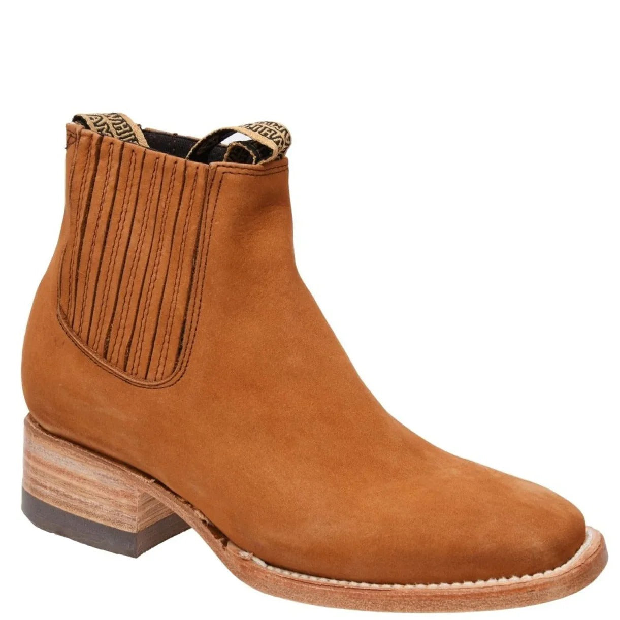 Women's Light Brown Booties - Botines Charros Square Toe