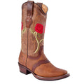 Tombstone Red Rose Embroidered Cowgirl Boots Square Toe