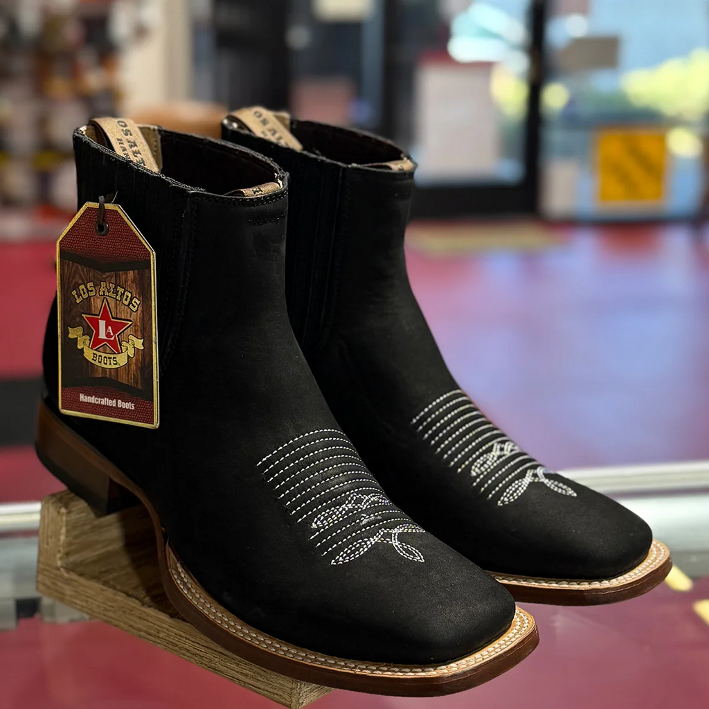 Nubuck Black Chelsea Boots Square Toe