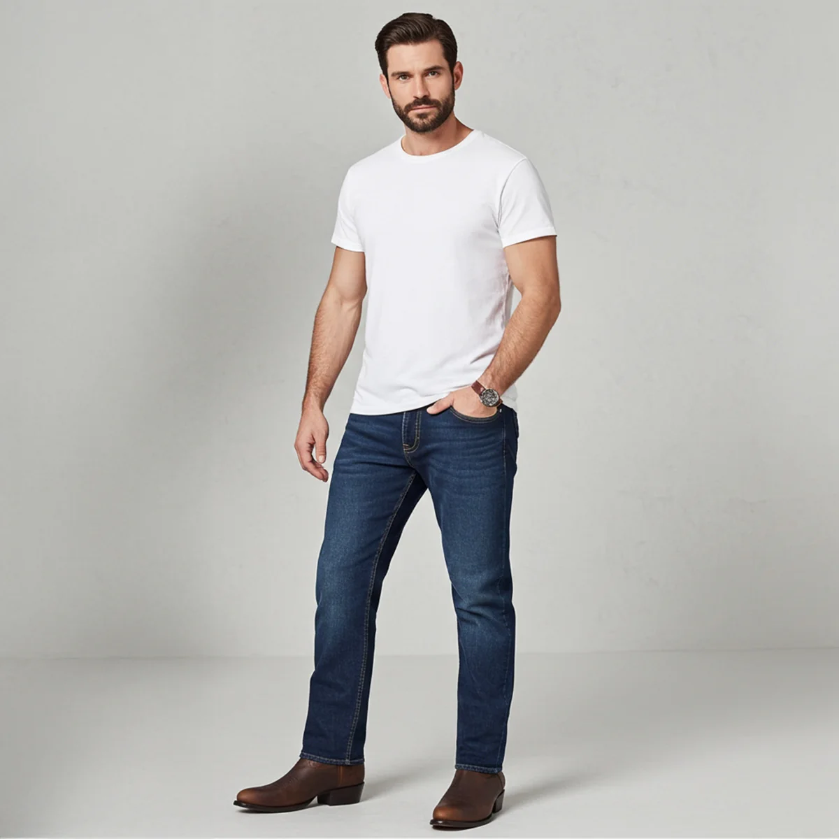 Classic Medium Round Toe Cowboy Boots R Toe