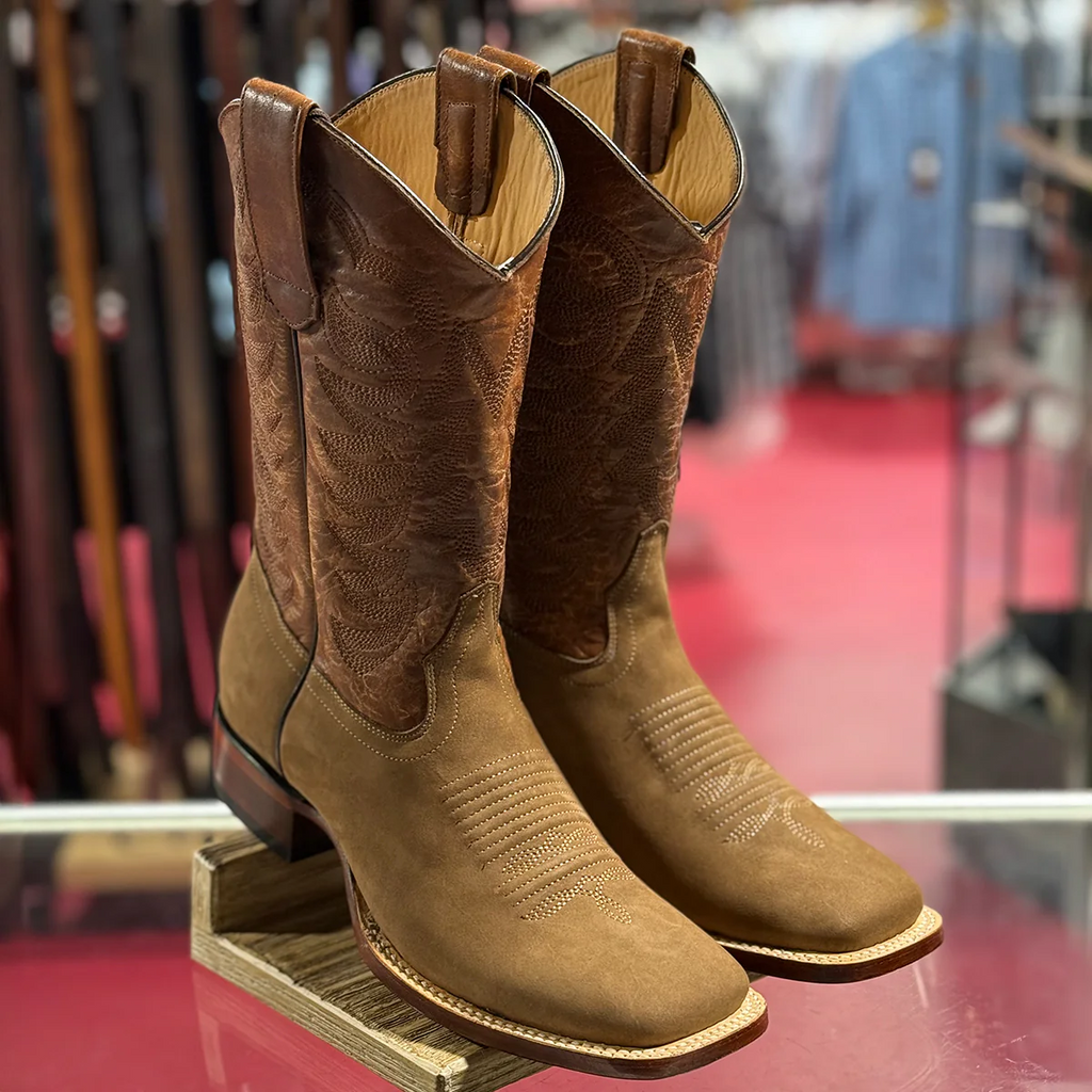 Taupe Brown Boots Square Toe