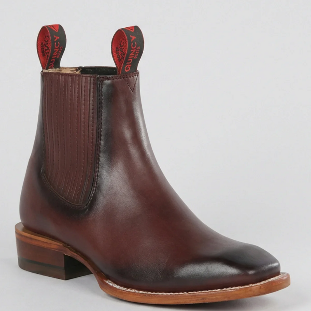 Men's Wine Short Cowboy Boots Square Toe