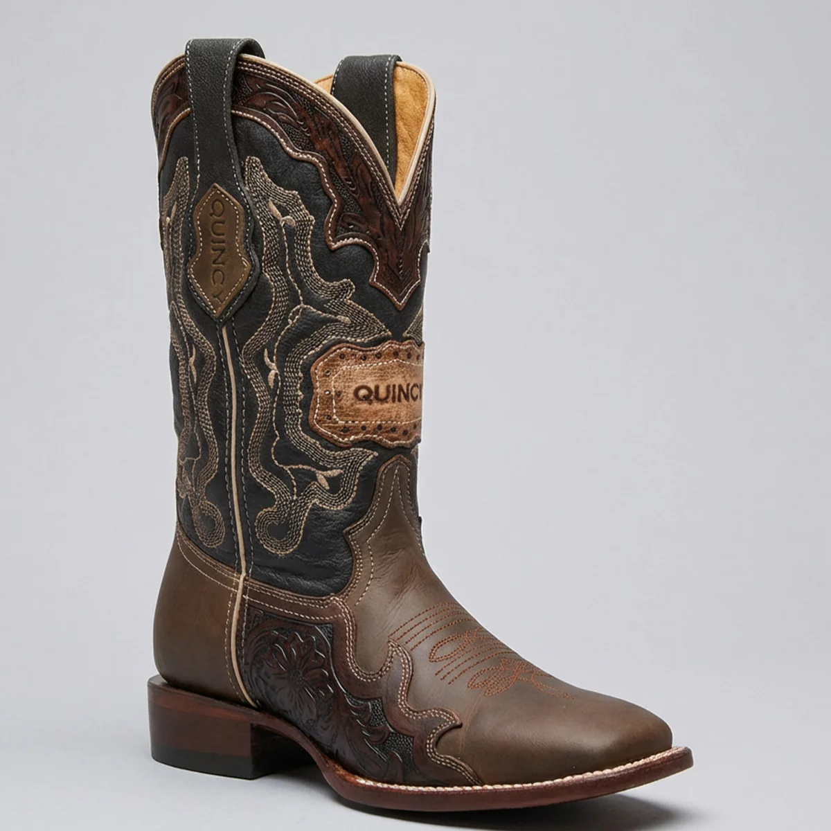 Mens Tooled Western Boots Square Toe