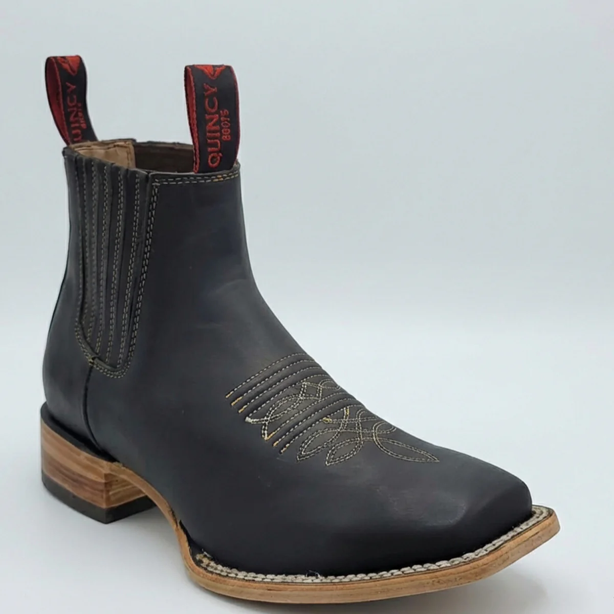 Men's Crazy Horse Black Chelsea Boots Square Toe