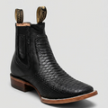 Men's Black Python Print Short Cowboy Boots Square Toe